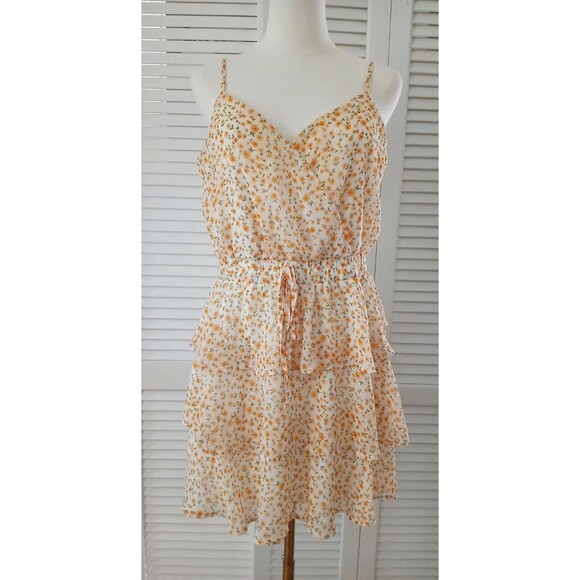 Mi Ami Women's Floral Tiered Dress Size Large Adjustable Straps Flowy Beachy Boh - Picture 1 of 15